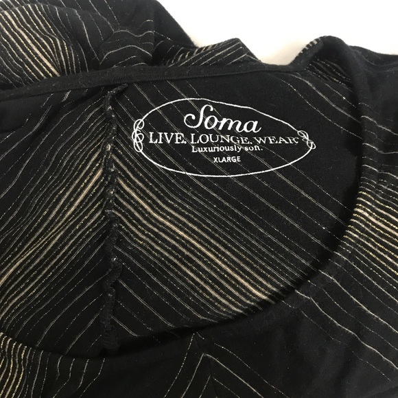 🧩Soma Black Gold Glitter StripedRayon Loungewear - Picture 9 of 10